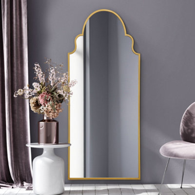 MirrorOutlet  Arcus - Gold Framed Arched Leaner / Wall Mirror 79" X 33" (200CM X 85CM)