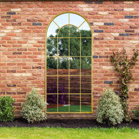 MirrorOutlet Arcus - Gold Framed Arched Window Garden Mirror 71" X 33.5" (180 x 85CM)