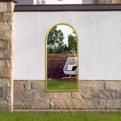 MirrorOutlet Arcus - Gold Metal Framed Arched Garden Wall Mirror 47" X 23.5" (120CM X 60CM)