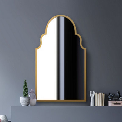 MirrorOutlet Arcus - Gold Metal Framed Arched Wall Mirror 41" X 24" (104CM X 61CM)