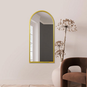 MirrorOutlet Arcus - Gold Metal Framed Arched Wall Mirror 47" X 23.5" (120CM X 60CM)