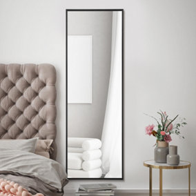 MirrorOutlet Artus - Black Aluminium Edged Wall Leaner Mirror 47" X 16" (120CM X 40CM)