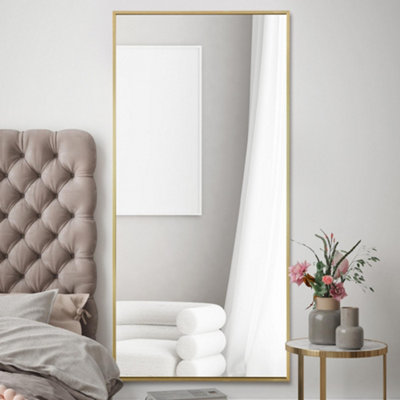 MirrorOutlet Artus Full Length Gold Aluminium Edged Leaner Wall Leaner Mirror 68" X 33" (174CM X 85CM)