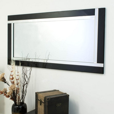 MirrorOutlet Aston  Black All Glass Full Length Mirror 174 x 85 CM