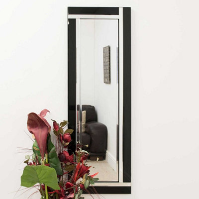 MirrorOutlet Aston Black All Glass Wall Mirror 120 x 40 CM DIY at B&Q
