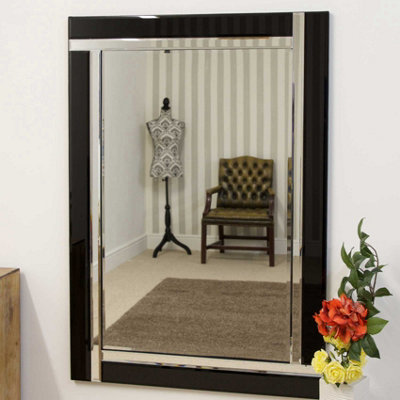 MirrorOutlet Aston Black Double Bevelled All Glass Mirror 70 x 100cm