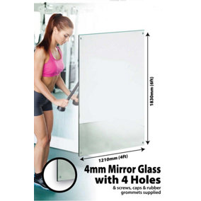 MirrorOutlet Bathroom or Circuitt 4mm Sheet Mirror Glass 4 Holes 183 x 122 CM: Safety Backed