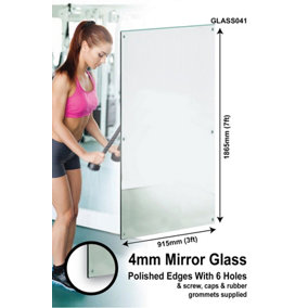 MirrorOutlet Bathroom or Circuitt 4mm Sheet Mirror Glass 6 Holes Polished Edges 213 x 91CM, 7ft x 3ft: Safety backed