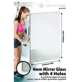MirrorOutlet Bathroom or Circuitt 4mm Sheet Mirror Glass Polished Edge 4 Holes 183 x 122 CM