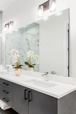 MirrorOutlet Bathroom or Circuitt 4mm Sheet Mirror Glass Polished Edge 4 Holes 183 x 122 CM