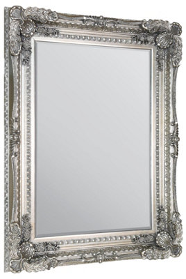 MirrorOutlet Carved Louis Silver Antique Style Wall Mirror 120 x 90