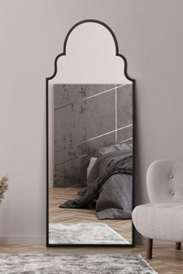 MirrorOutlet Crown Arcus Black Framed Arched Leaner / Wall Mirror 71" X 28 (180CM X 70CM)