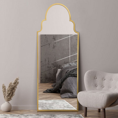 MirrorOutlet Crown Arcus - Full Length Gold Framed Arched Leaner / Wall Mirror 71" X 28 (180CM X 70CM)