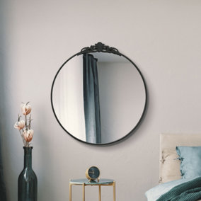 MirrorOutlet Crown - Black Metal Framed Round Circular Decorative Wall Mirror 39" X 39" (100x100CM)