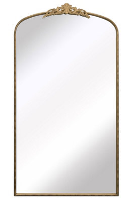 MirrorOutlet Crown - Gold Metal Framed Arched Wall Mirror with Decorative Crown 68" X 38" (174CM X 96CM)