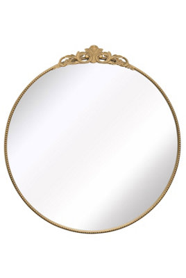 MirrorOutlet Crown - Gold Metal Framed Circular Round  Wall Mirror 39" X 39" (100x100CM)
