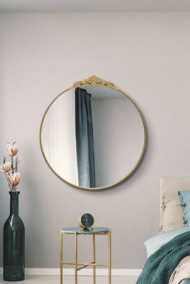 MirrorOutlet Crown - Gold Metal Framed Circular Round Wall Mirror