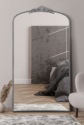 MirrorOutlet Crown - Silver Metal Framed Arched Wall Mirror with Decorative Crown 68" X 38" (174CM X 96CM)