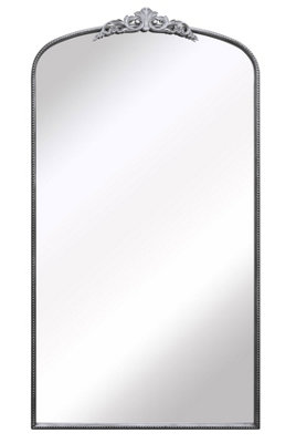 MirrorOutlet Crown - Silver Metal Framed Arched Wall Mirror with Decorative Crown 68" X 38" (174CM X 96CM)