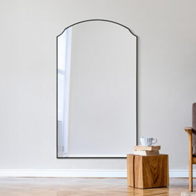 MirrorOutlet Curva - New Black Edged Dual Arch Curved Edge Leaner and Wall Mirror 63"x35" (160cm X 90cm)
