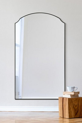 MirrorOutlet Curva - New Black Edged Dual Arch Curved Edge Leaner and Wall Mirror 63"x35" (160cm X 90cm)