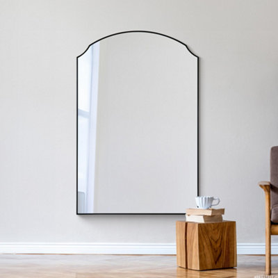 MirrorOutlet Curva - New Black Edged Dual Arch Curved Edge Over mantle and Wall Mirror 47"x31" (120cm X 80cm)