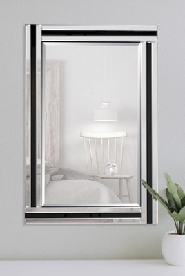 MirrorOutlet Dalton Black And Clear Bevelled Triple Edge Wall Mirror 68 ...