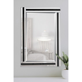 MirrorOutlet Dalton Black And Clear Bevelled Triple Edge Wall Mirror 68 x 56cm