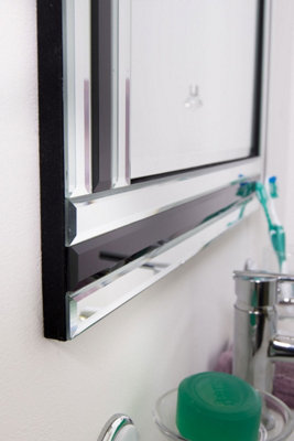 MirrorOutlet Dalton Black And Clear Bevelled Triple Edge Wall Mirror 68 x 56cm