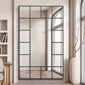 MirrorOutlet Decorative Fenestra - Black Modern Wall and Leaner Mirror 71" X 43" (180 x 110CM)