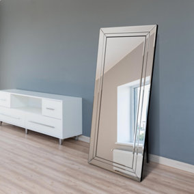 MirrorOutlet Double Bevel Large Modern Venetian Cheval Free Standing Mirror 170 X 58cm