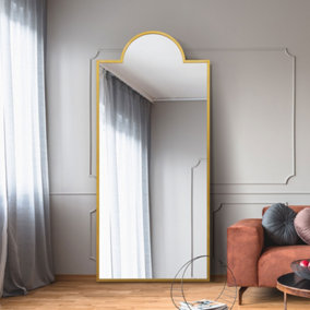 MirrorOutlet Fenestra Arched - Full Length Gold Modern Wall and Leaner Mirror 75" X 33" (190 x 85CM)