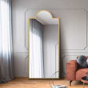 MirrorOutlet Fenestra Arched - Gold Contemporary Wall and Leaner Mirror 67" X 29" (170 x 75CM)