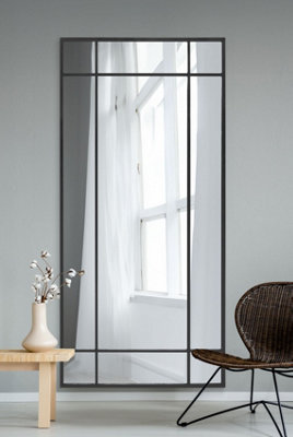 MirrorOutlet Fenestra - Black Contemporary Wall and Leaner Mirror 71" X 33" (180 x 85CM)