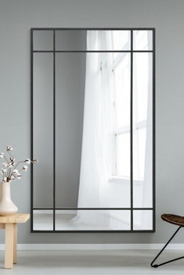 MirrorOutlet Fenestra - Black Contemporary Wall and Leaner Mirror 71" X 43" (180 x 110CM)