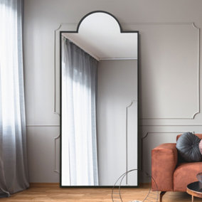 MirrorOutlet Fenestra - Black Modern Wall and Leaner Mirror 75" X 33" (190 x 85CM)