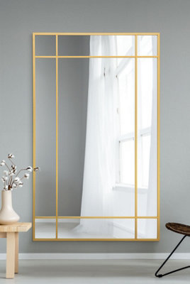 MirrorOutlet Fenestra - Gold Contemporary Wall and Leaner Mirror 71" X 43" (180 x 110CM)