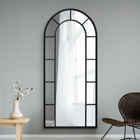 MirrorOutlet Full Length Window Arcus - Black Framed Arched Leaner / Wall Mirror 75" X 33" (190CM X 85CM)