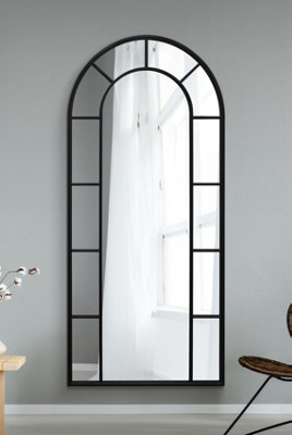 MirrorOutlet Full Length Window Arcus - Black Framed Arched Leaner / Wall Mirror 75" X 33" (190CM X 85CM)