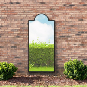 MirrorOutlet Genestra - Black Contemporary Wall & Leaner Garden Outdoor Mirror 67"x 29" 170x75cm