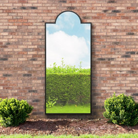 MirrorOutlet Genestra - Black Modern Wall & Leaner Garden Mirror 75"x 33" 190x85cm