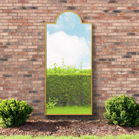 MirrorOutlet Genestra - Gold Contemporary Wall & Leaner Garden Outdoor Mirror 75"x 33", 190x85cm