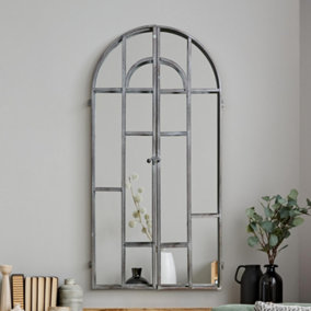 MirrorOutlet Kirkby Metal Arch shaped Decorative Window opening Garden Mirror 100cm X 50cm
