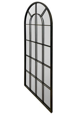 MirrorOutlet Large New Black Multi Panelled Arched Window Indoor and Outdoor Mirror 5ft3 x 2ft5 160cm x 75cm