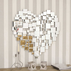MirrorOutlet Love All Glass frameless Collage Heart Wall Mirror 80 x 80 CM