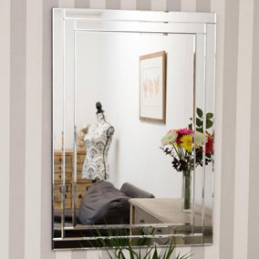 MirrorOutlet Luxford All Glass Bevelled Wall Mirror 100 x 70 CM