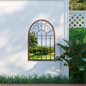 MirrorOutlet Metal Arch Decorative Window opening Garden Mirror 89x70cm