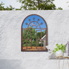 MirrorOutlet Metal Arch shaped Decorative Church Effect Garden Mirror 89cm X 69cm