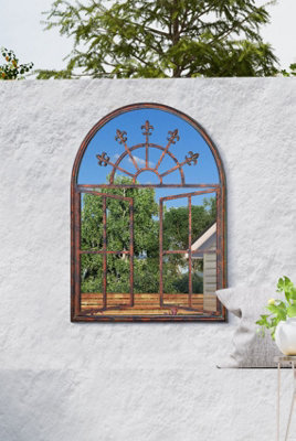 MirrorOutlet Metal Arch shaped Decorative Church Effect Garden Mirror 89cm X 69cm