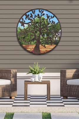 MirrorOutlet Metal Round shaped Decorative Tree Garden Mirror 80cm X 80cm